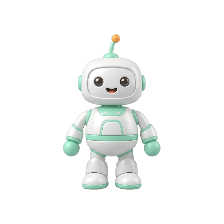 Robot de xoguete branco e menta, icona 3D