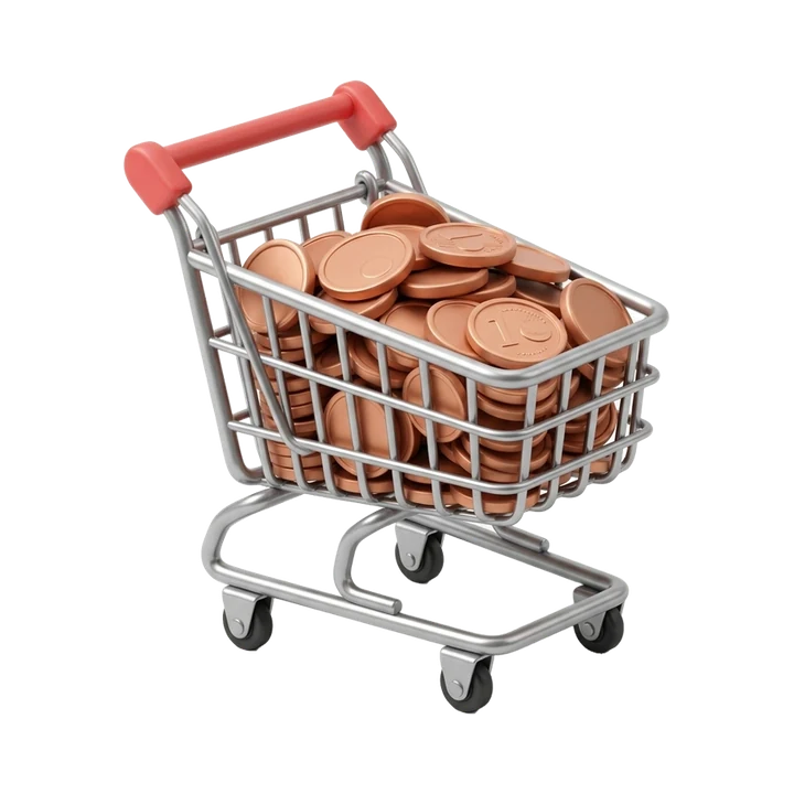Carretó de la compra ple de monedes, icona 3D