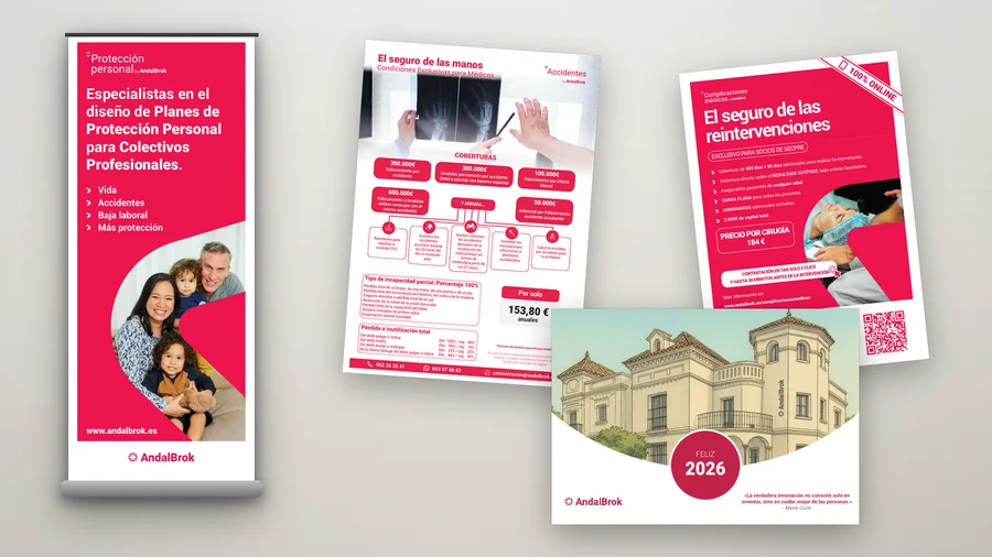 Flyers, calendari i anuncis dissenyats per a AndalBrok — Auve Nico
