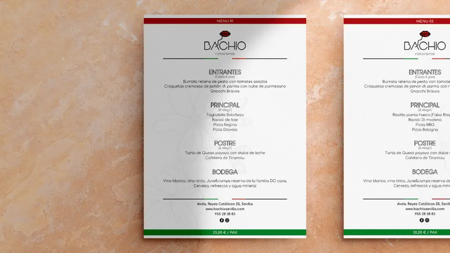 Disseny gràfic · Menús per a Bachio Ristorante — Auve Nico