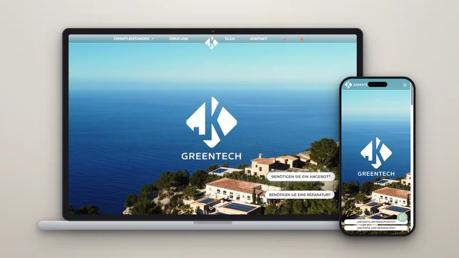 Web trilingüe de Greentech Balear en portàtil i mòbil