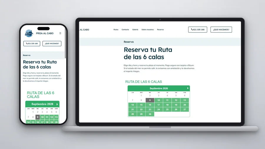 Sistema de reserves de Proa al Cabo en mòbil i portàtil — Auve Nico